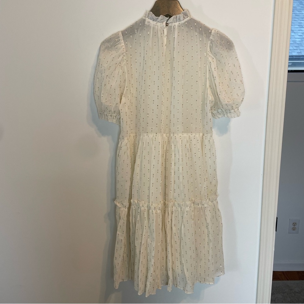ULLA JOHNSON Dhalia Lurex Tiered Puff Sleeve Metallic Mini Dress \\ 0 - Picture 9 of 10
